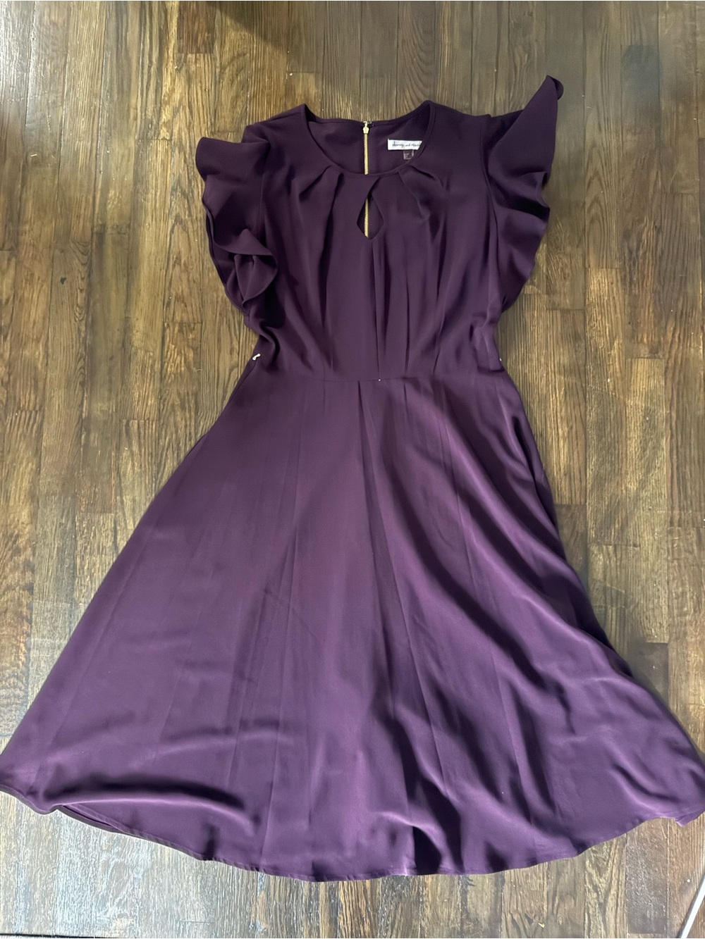 Danny & Nicole Plum Ruffle-Sleeve Midi Dress